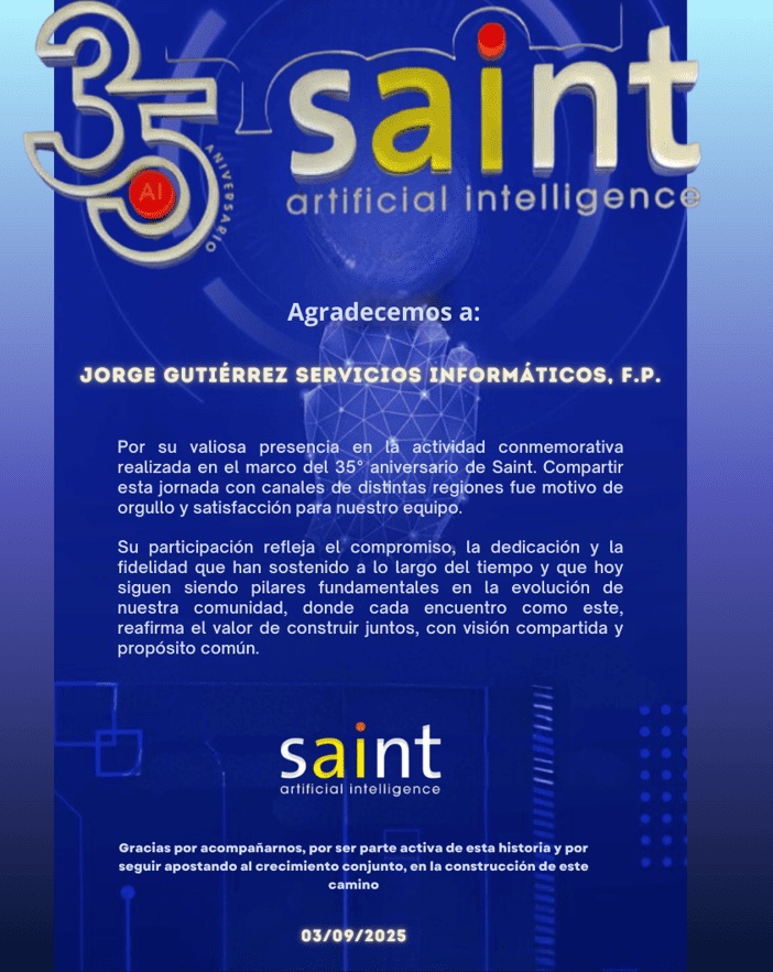 Certificado de Agradecimiento Saint 35 Aniversario
